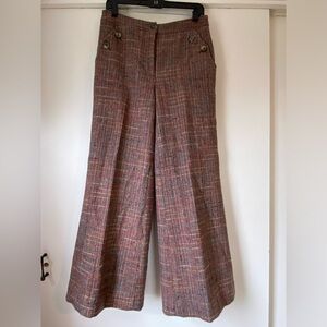 Wide Leg Cartonnier Anthropologie Brown Wool Plaid - size 6